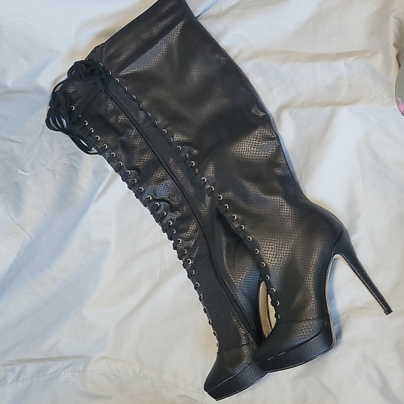 Paper Fox Champarelle Over the Knee Lace Up Front Boots Stiletto Heels - Picture 4 of 7